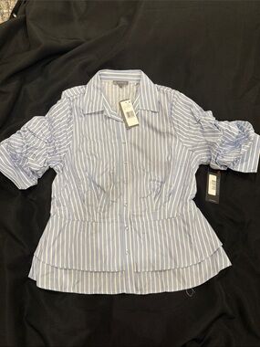 Wit & Wisdom Light Blue and White Striped Peplum Button-Down Shirt Size 1X NWT